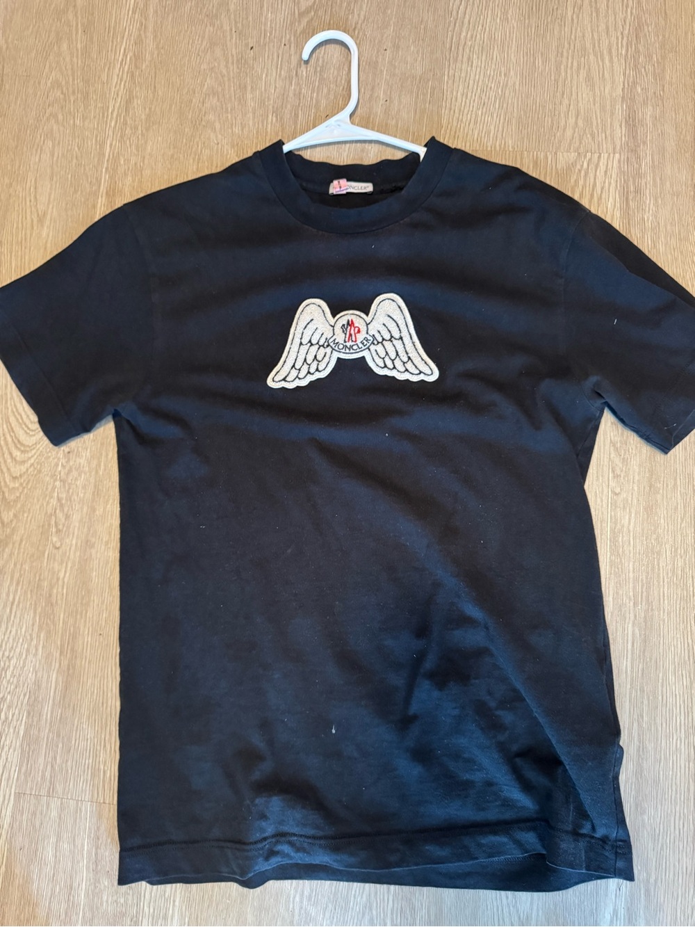 Moncler Black Short Sleeve Tee with White Wing Patch